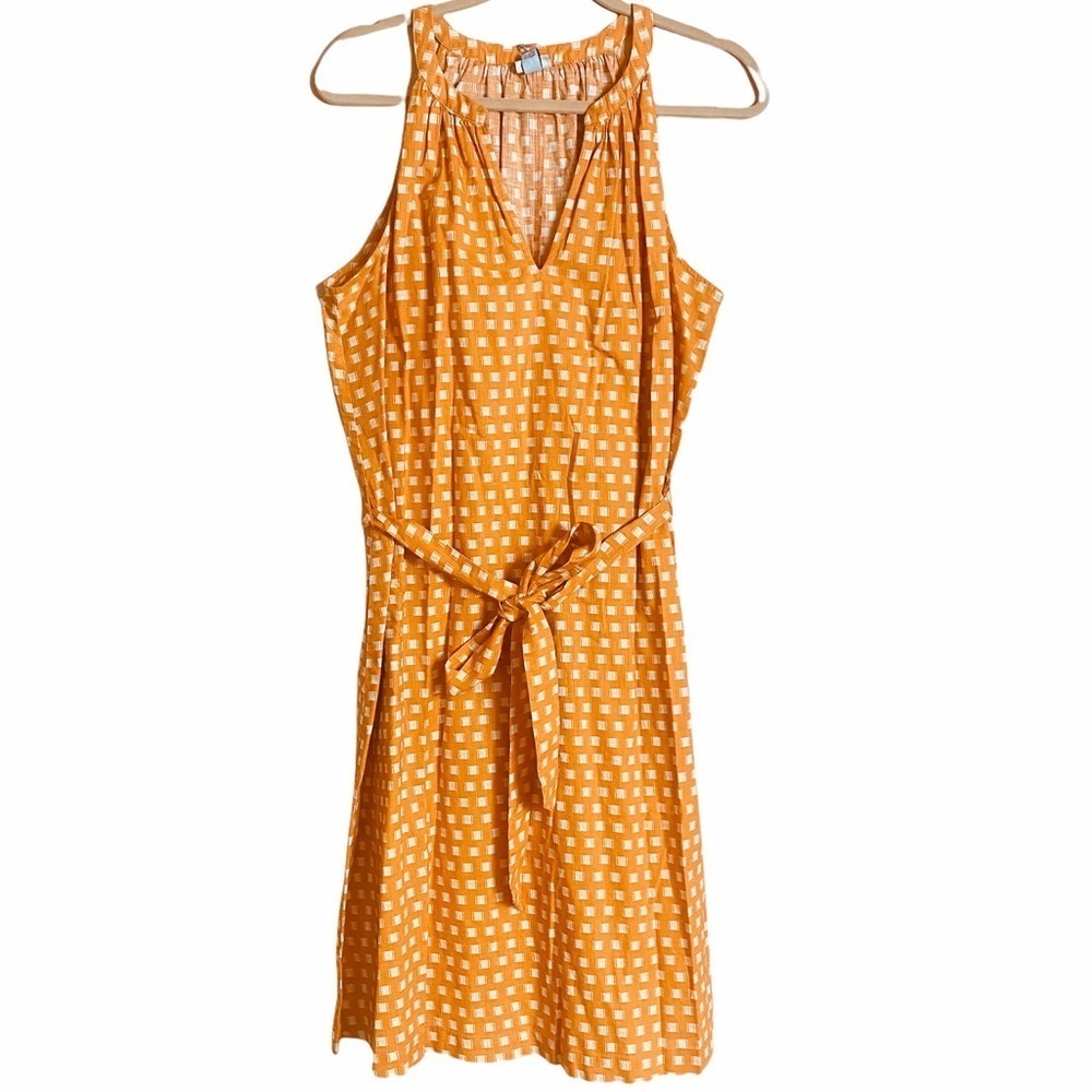 Orange Dress Sleeveless Belted With Pockets